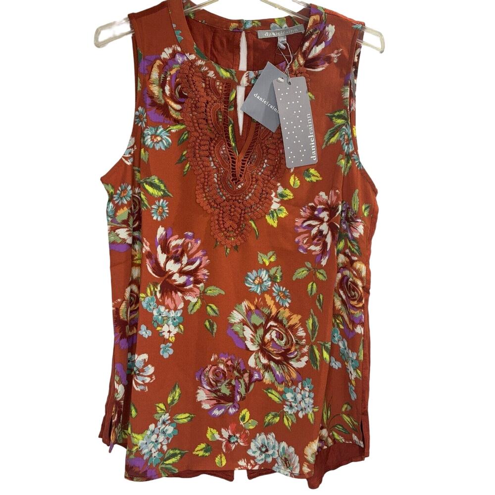 Daniel Rainn NWT Quin Sleeveless Keyhole Crochet Blouse Rust Floral Women's‎ PS